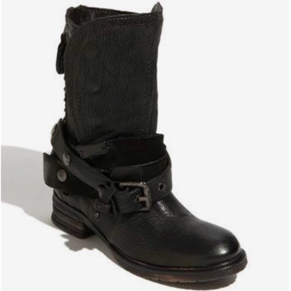 Pakros Mid Distressed Rugged Black Studded Biker Boot Size 38